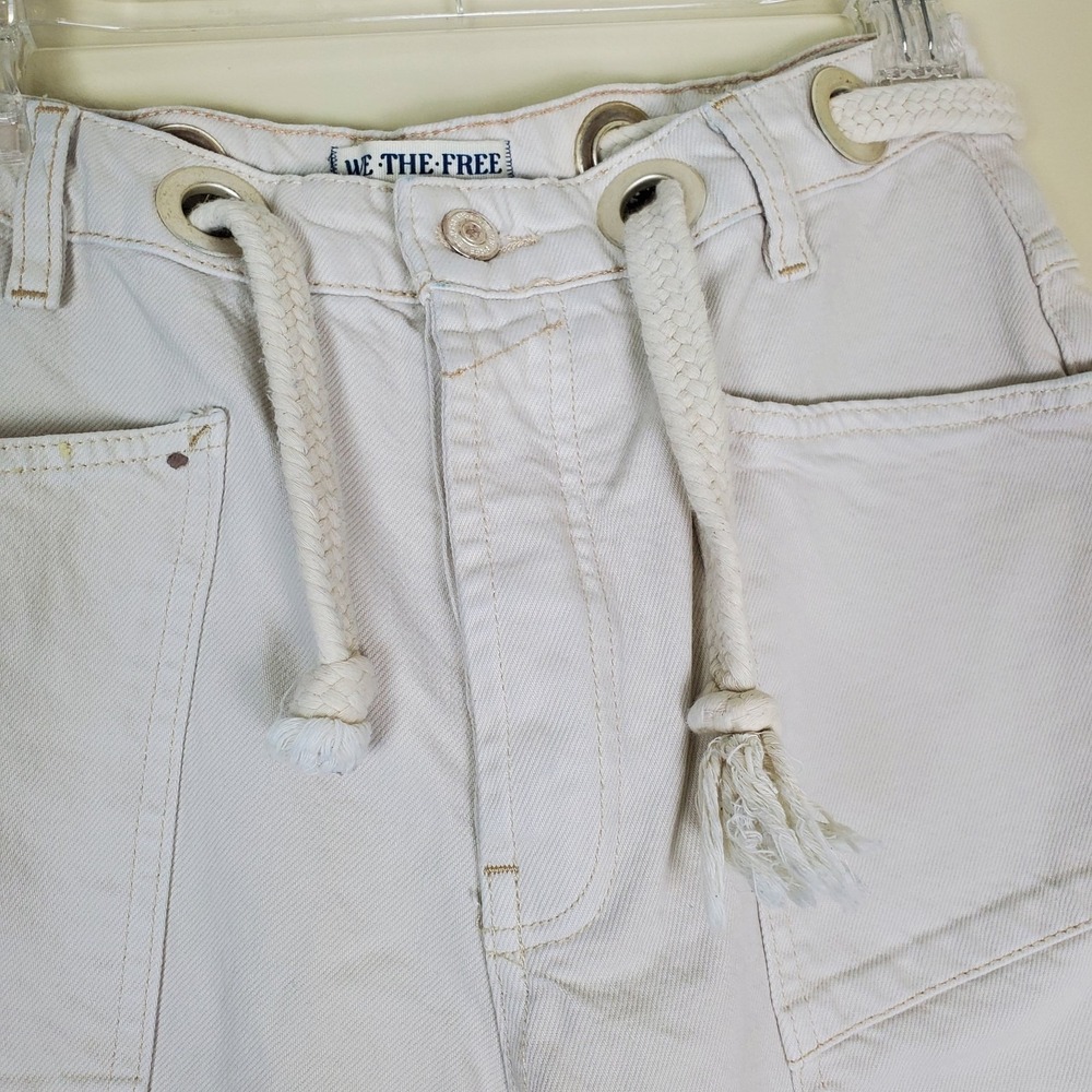 We The Free People Moxie Paint Splatter Barrel Jeans Cargo Utility 26 Ivory - Picture 5 of 14
